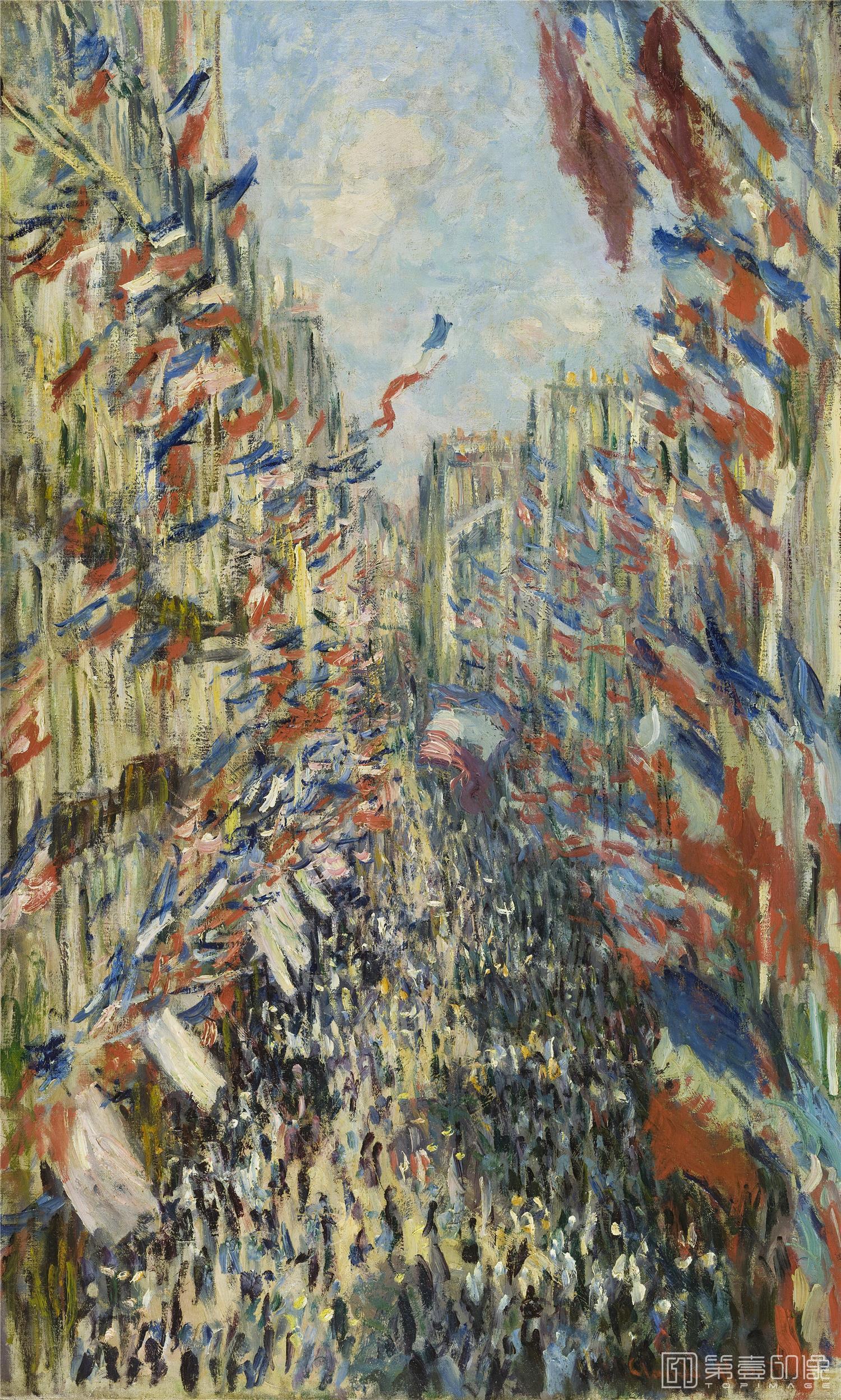 油画-巴黎奥赛博物馆-Claude Monet-The Rue Montorgueil in Paris. Celebration-048